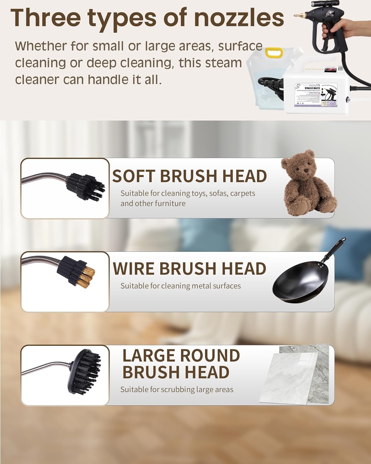 Powerful 1700W Handheld Steam Cleaner - Deep Clean Dirt and Grease at 239°F - Includes 3 Nozzle Brushes and 5L Water Bag - Ideal for Home and Car Cleaning
