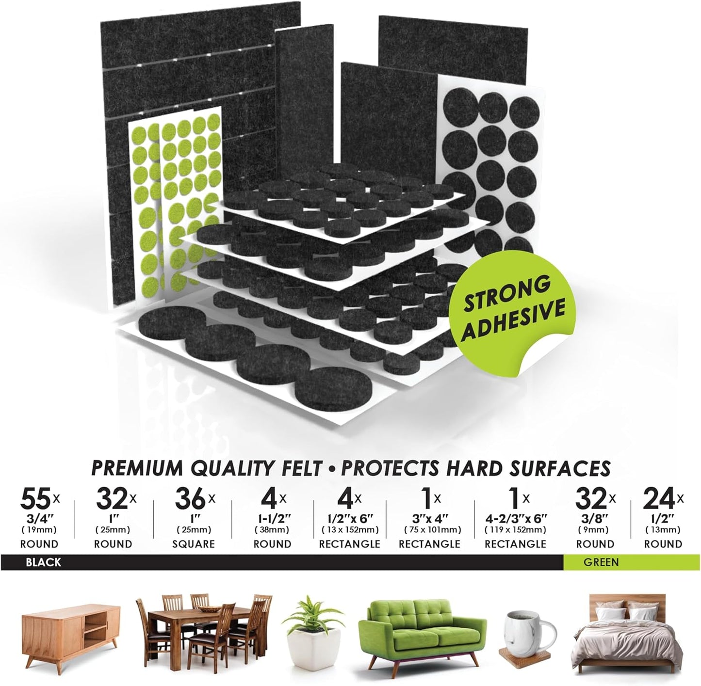 Premium Slipstick Gorilla Felt Furniture Pads - 189 Piece Variety Pack for Hardwood Floors & Surfaces
