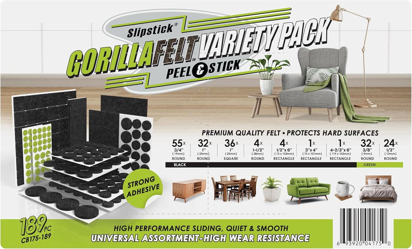 Premium Slipstick Gorilla Felt Furniture Pads - 189 Piece Variety Pack for Hardwood Floors & Surfaces