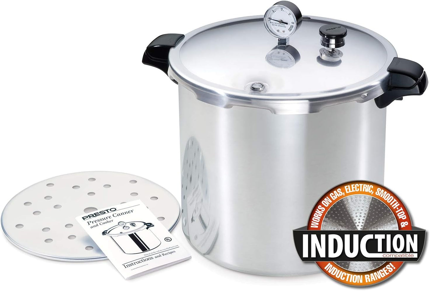 Presto 01784 Silver Aluminum Pressure Canner - 23-Quart, Induction Compatible