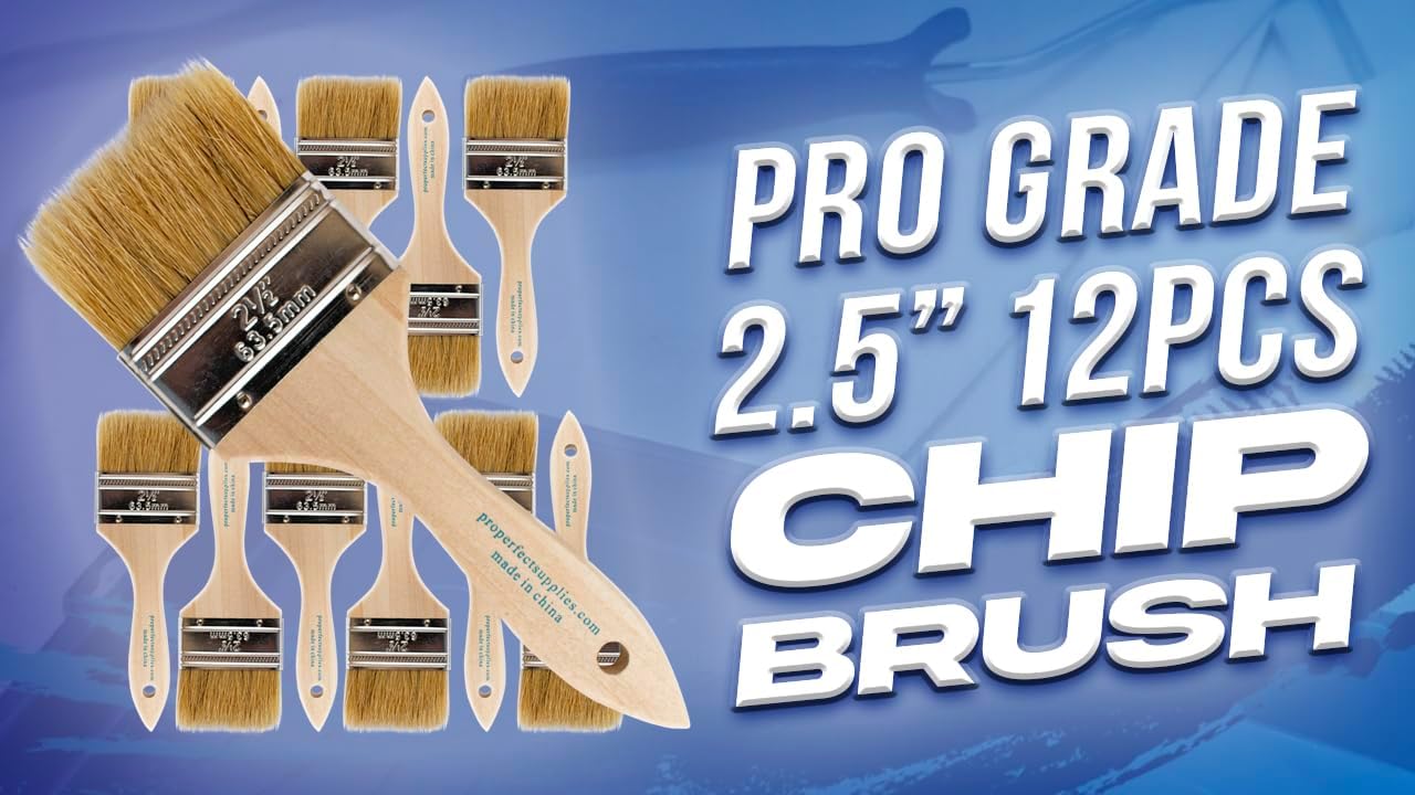 Professional Grade - Set of 12 2 Inch Chip Paint Brushes in Light Brown Color