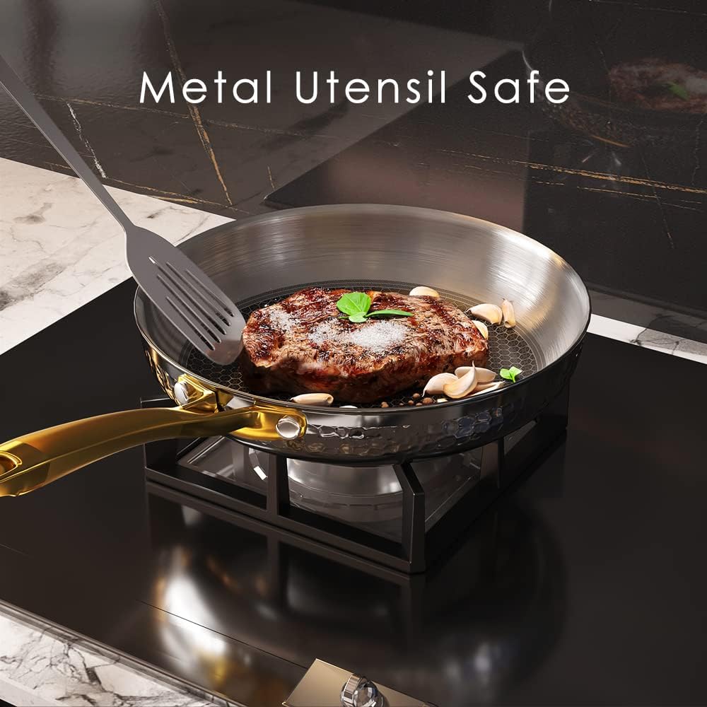 Professional Grade 10-Piece Tri-Ply Stainless Steel Cookware Set, Non-Toxic, Induction Compatible, Dishwasher and Oven Safe, Hammered Kitchen Pots and Pans