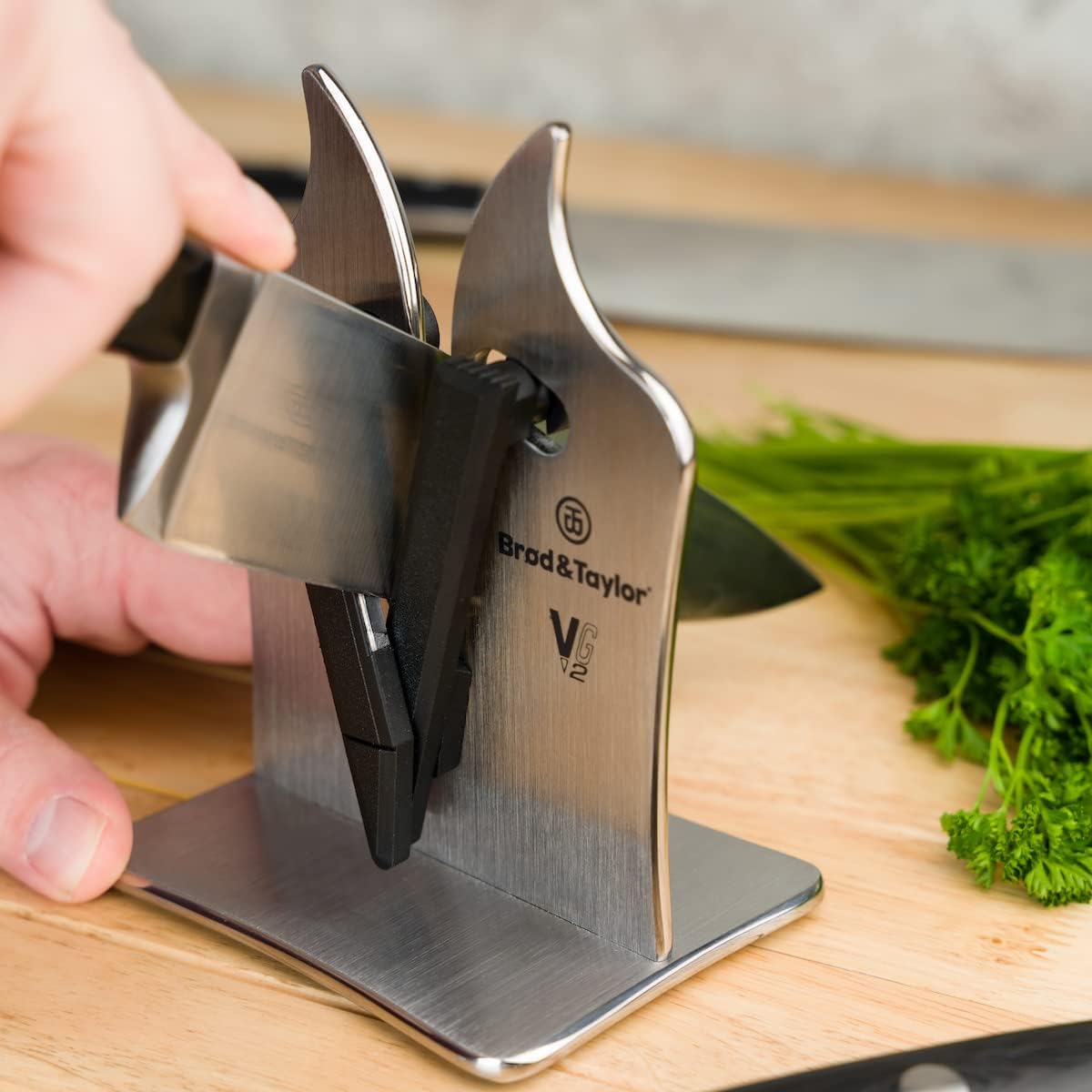 Professional Knife Sharpener with 3-Action Tungsten Carbide for Stainless Steel Blades by Brod & Taylor VG2