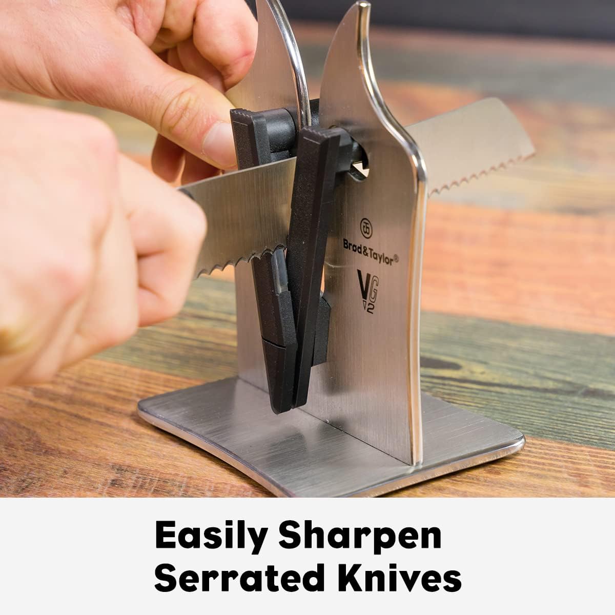 Professional Knife Sharpener with 3-Action Tungsten Carbide for Stainless Steel Blades by Brod & Taylor VG2