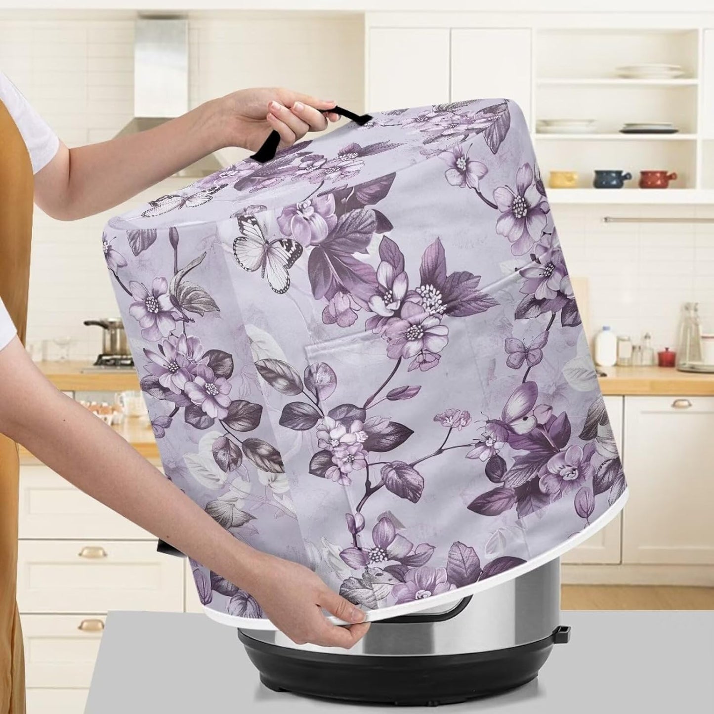 Purple Flower Butterfly 6Qt Instant Pot Rice Cooker Cover - Round Protective Dust-Proof Stain Resistant Electric Appliance Cover - Easy to Clean Kitchen Tool