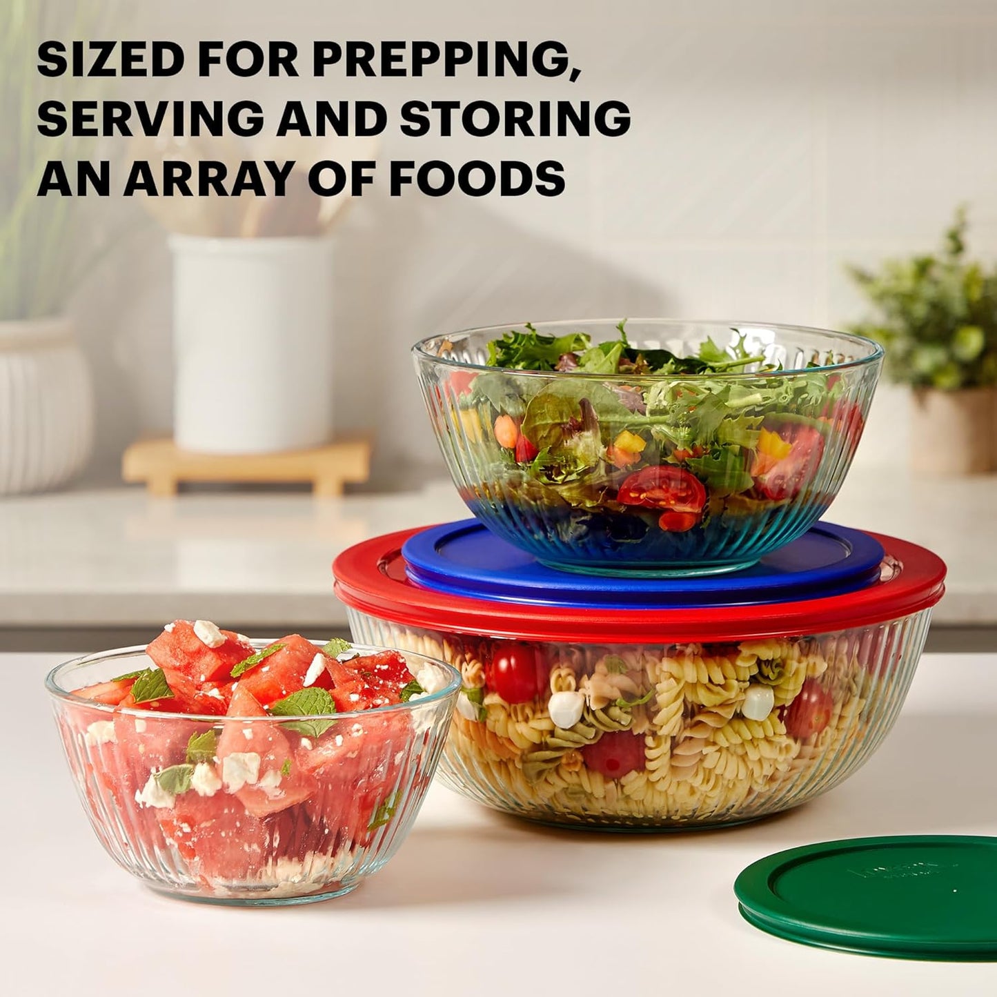 Pyrex 3-Pack Glass Mixing Bowls Set with Lids - BPA-Free, Prepping & Baking Food Storage - Dishwasher, Microwave, Freezer Safe