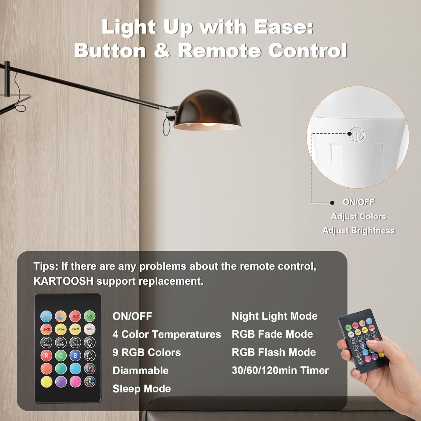 Rechargeable Battery Operated Light Bulb with Remote Control - 60W Equivalent LED Bulb - 4 Color Temperatures - Emergency Light - Indoor/Outdoor Lighting