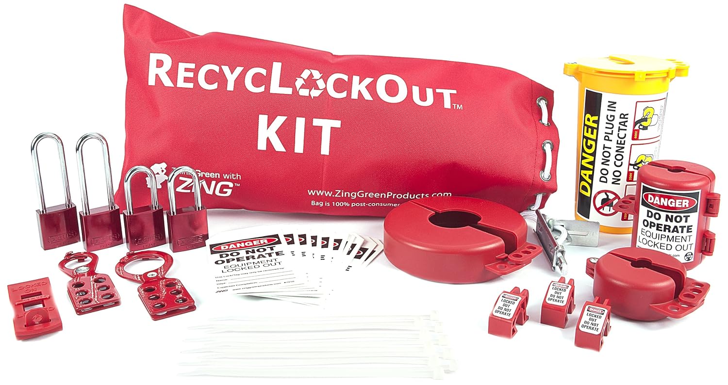 RecycLockout Lockout Bag Kit with Aluminum Padlocks - 35 Components by Zing Green Products