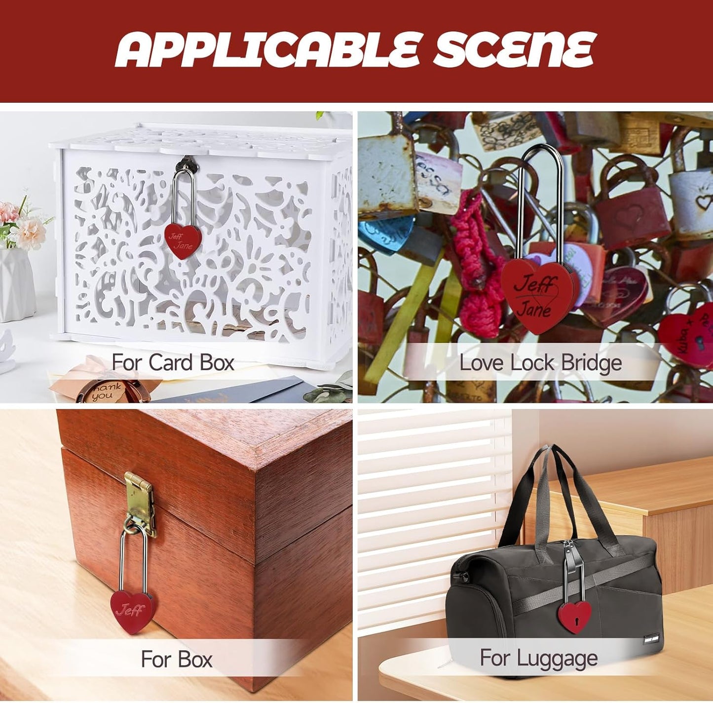 Red and Blue Heart Lock with Key, 3.5" Love Padlock for Lovelock Bridge, Jewelry Box