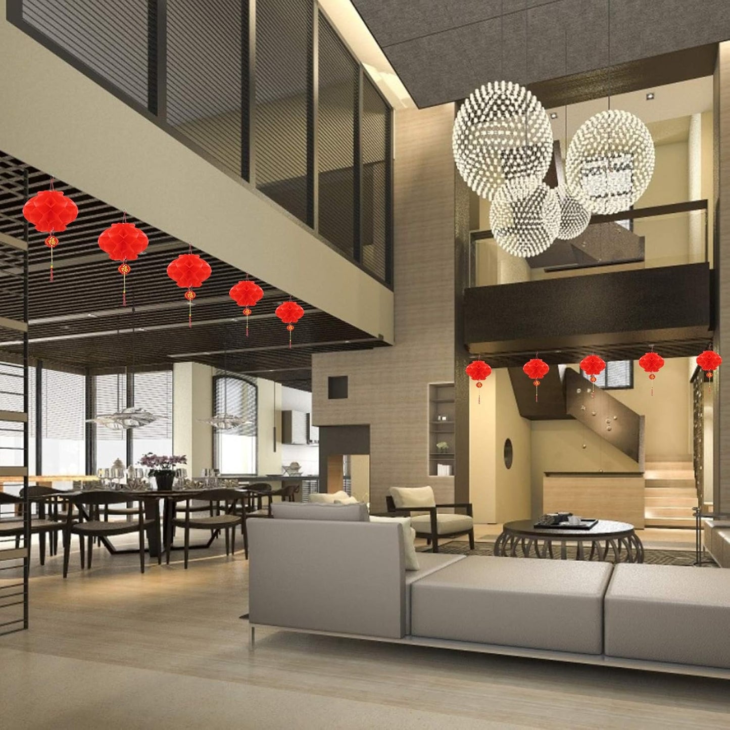 Red Chinese New Year Lanterns Set of 10 for Spring Festival Wedding Restaurant Party (30 cm/11.8")