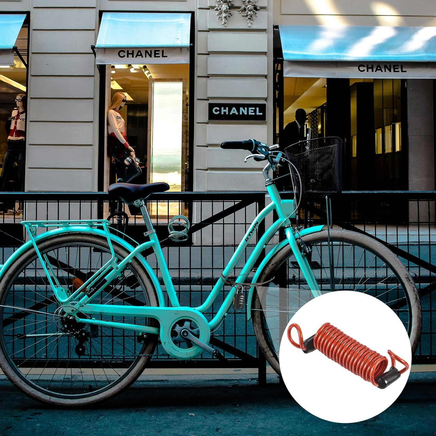 Red Coated Security Steel Cable with Double Loop for Luggage, Bicycles, Doors - 2.5mmx1m