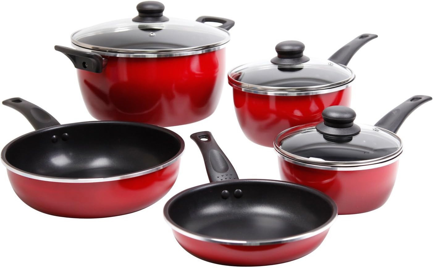 Red Gibson Oster Welford 8-Piece Cookware Set: Non-Stick Pots and Pans