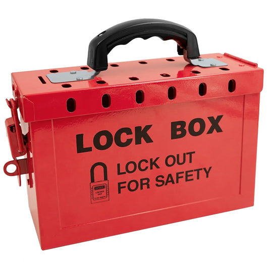 Red Portable Steel Lockout Tagout Group Lock Box for OSHA Compliance - Accepts 13 Padlocks - 1 Pack - WildKart