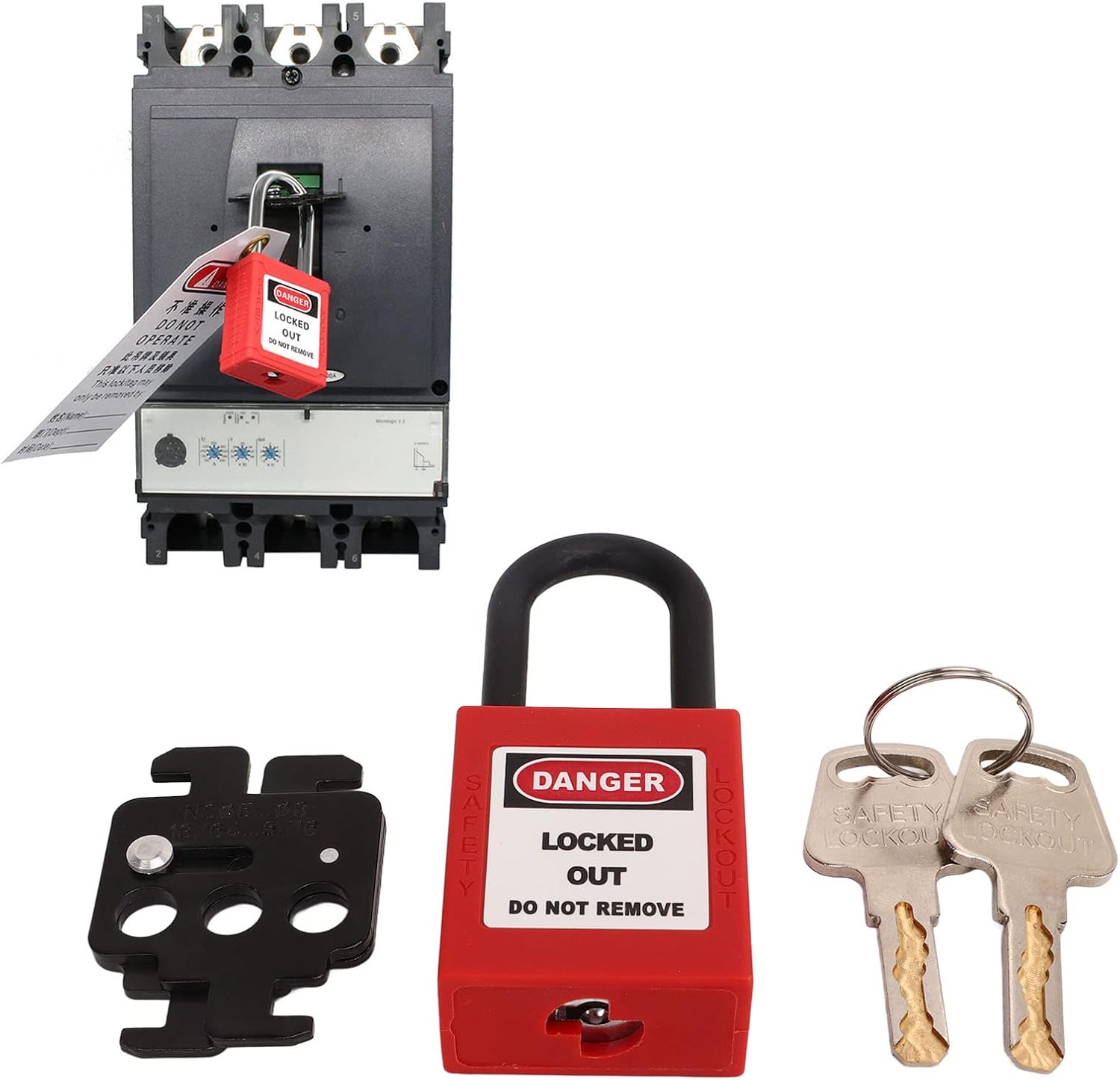 Red Steel Circuit Breaker Lockout Tagout Kit with 38mm Shackle Nylon Safety Padlock - Loto Locks for Lock Out Tag Out Stations