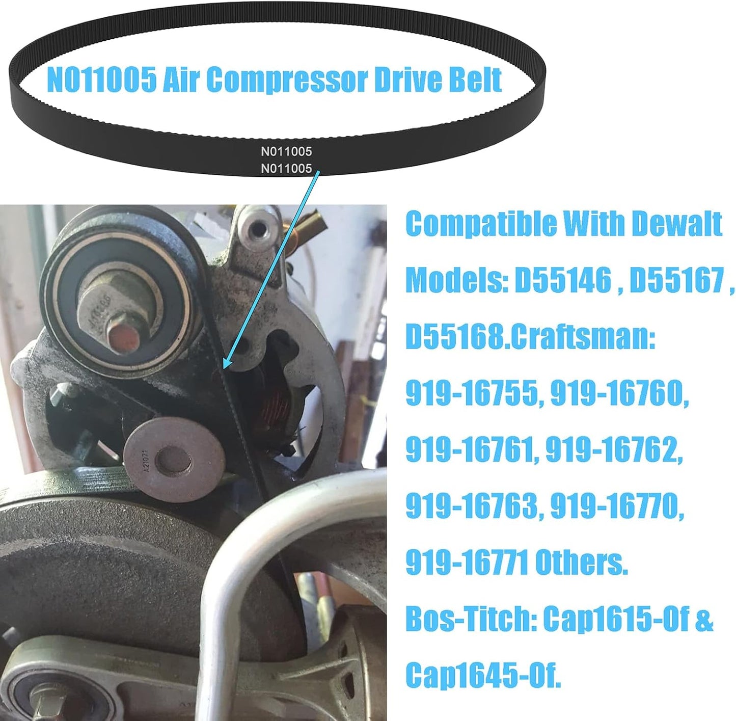 Replacement Air Compressor Drive Belt for Dewalt Porter Cable Craftsman Devilbiss Bostitch - Pack of 3