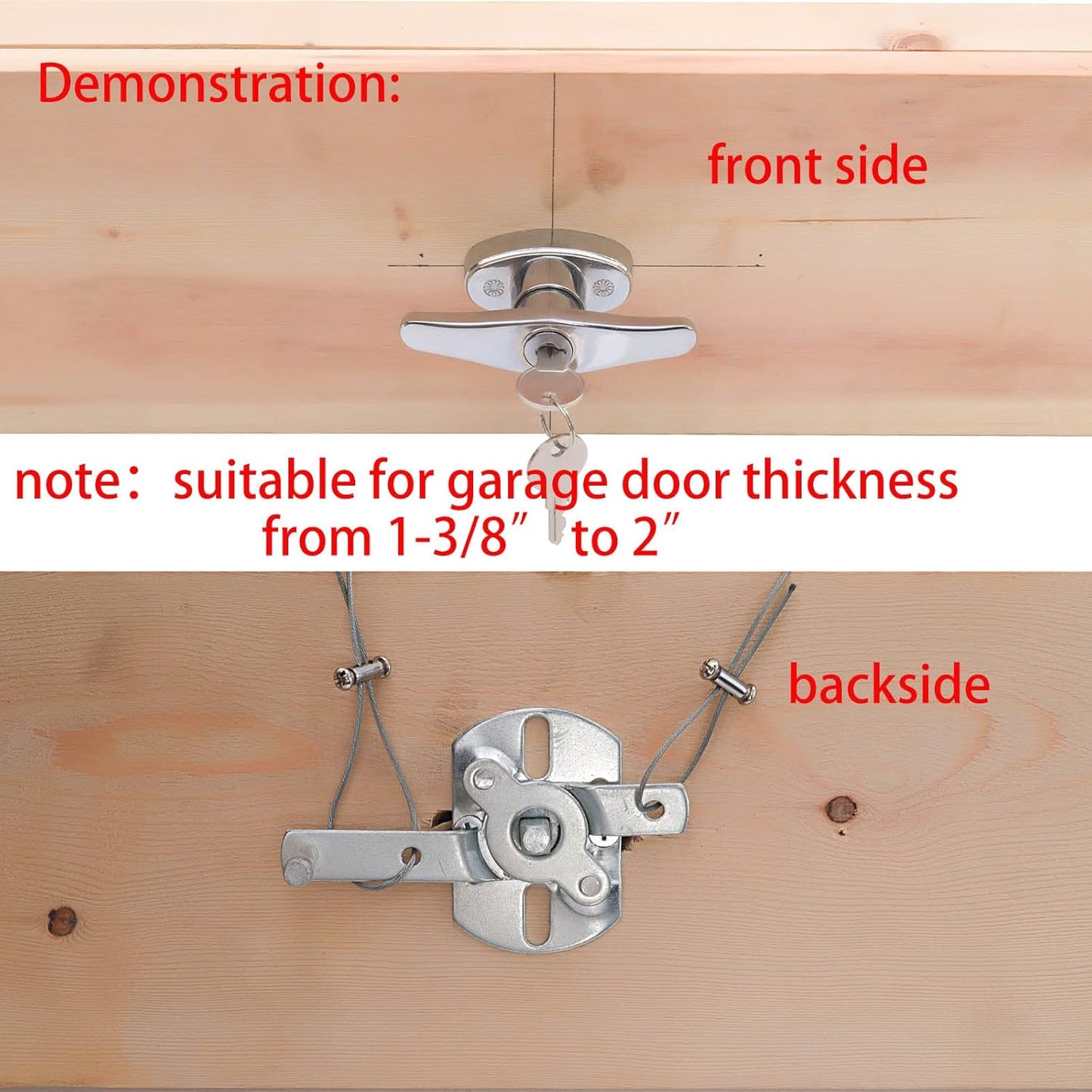 Replacement Wedelweib Garage Door T-Handle Lock with 2 Keys and Mounting Bolts - Fits 1-3/8" to 2" Thick Doors