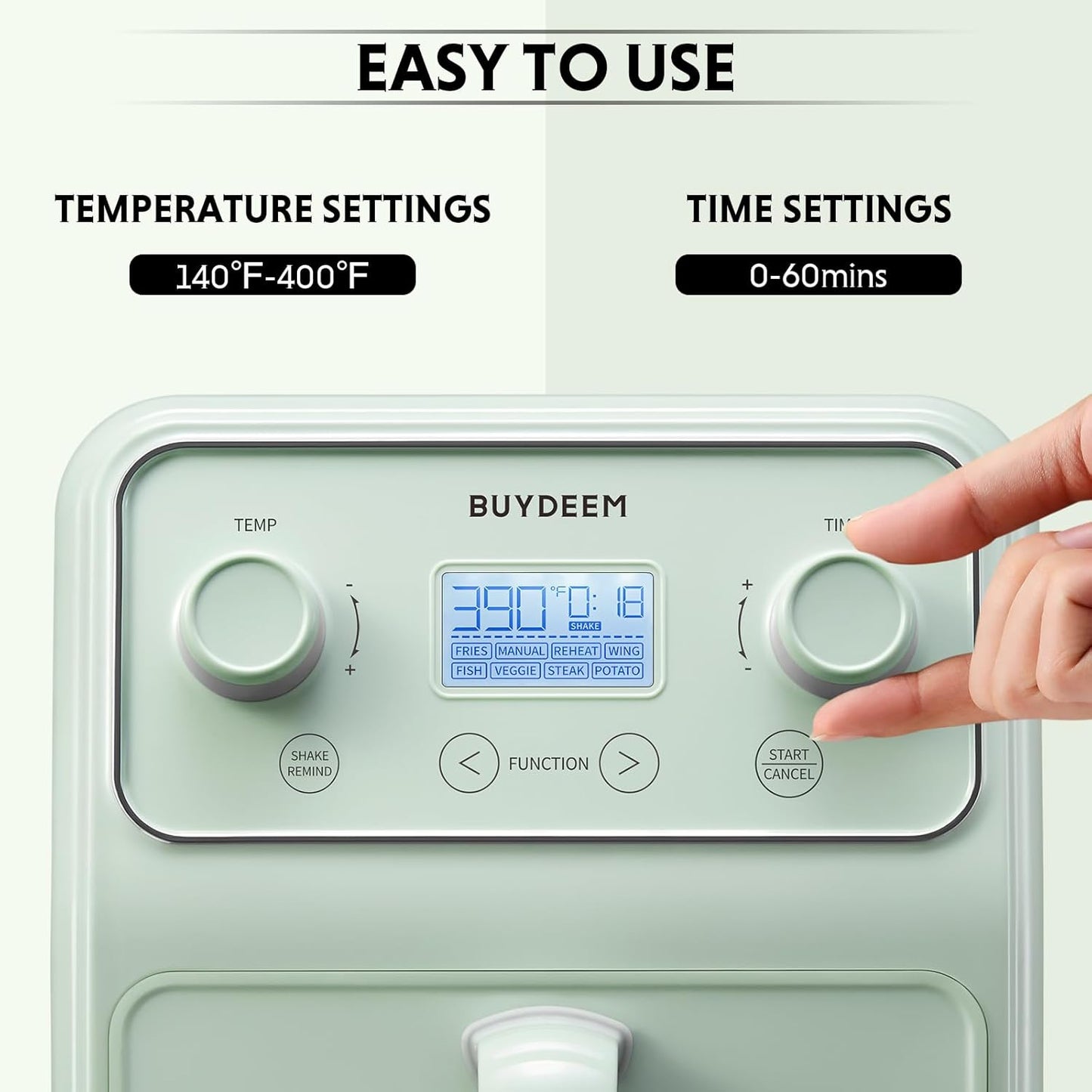 Retro 8-in-1 Air Fryer Oven, 4.2QT with Visible Window & LCD Display - Buydeem F51 in Cozy Greenish