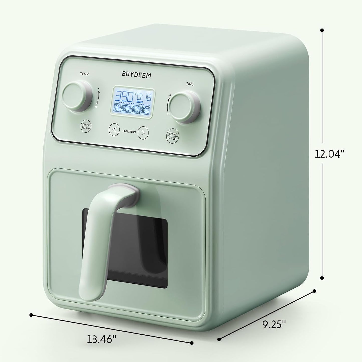 Retro 8-in-1 Air Fryer Oven, 4.2QT with Visible Window & LCD Display - Buydeem F51 in Cozy Greenish