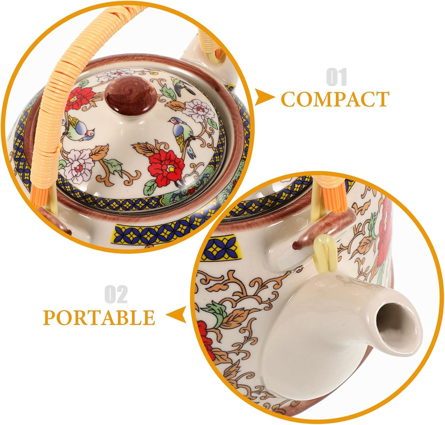 Retro Ceramic Kungfu Teapot with Floral Enamel Design for Stove Top and Induction Cooking - Vintage Loose Tea Kettle