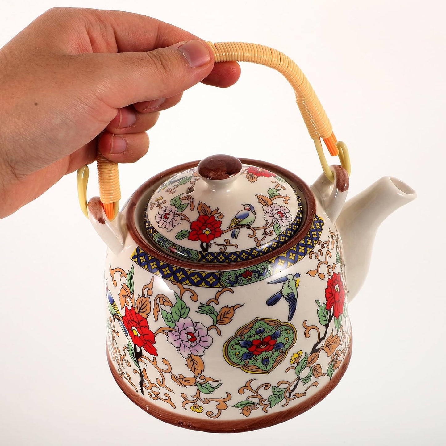 Retro Ceramic Kungfu Teapot with Floral Enamel Design for Stove Top and Induction Cooking - Vintage Loose Tea Kettle