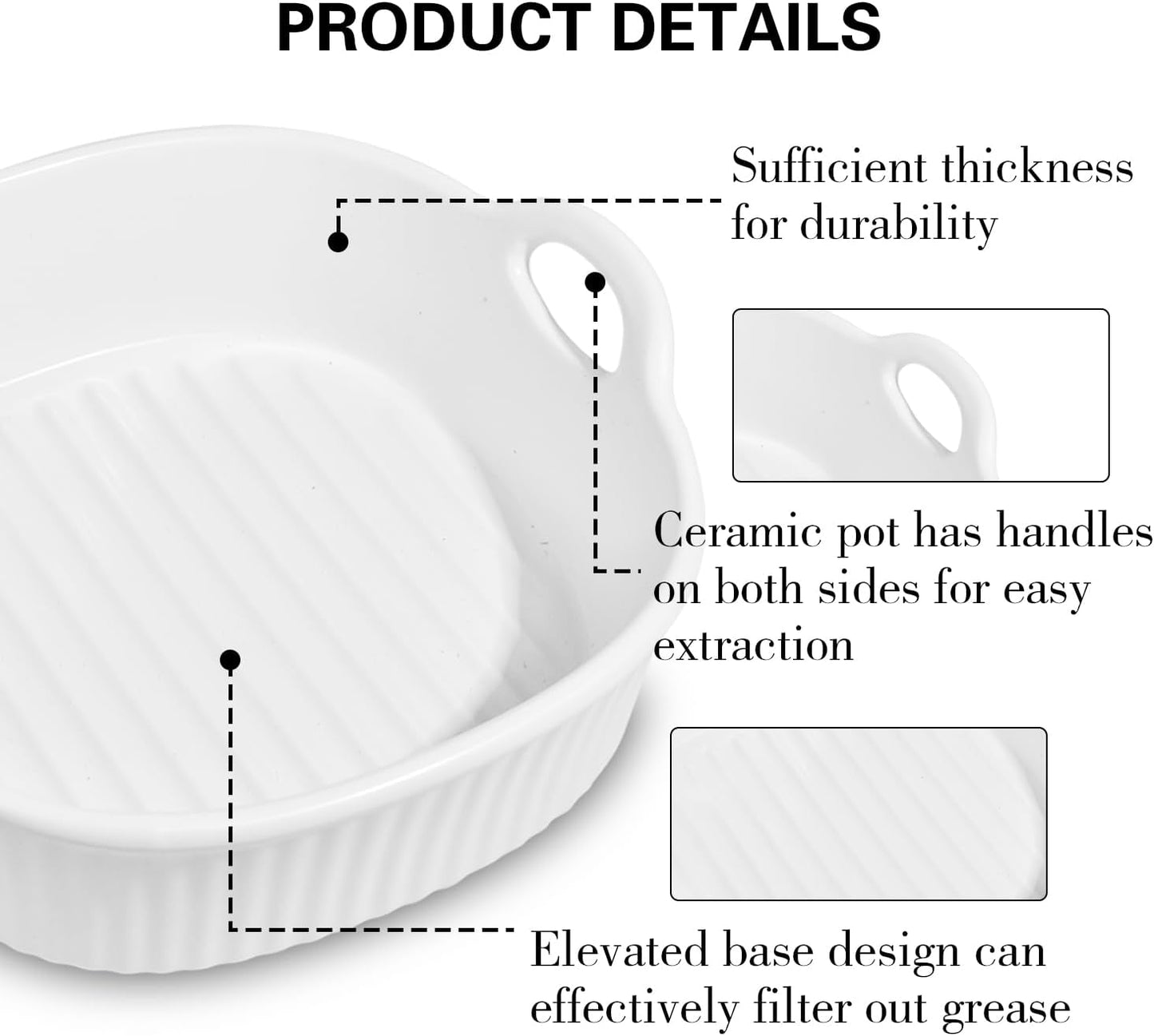 Reusable Ceramic Air Fryer Bowl Liners for Easy Cleaning - White, Top 8in, Height 3.7in - Air Fryer Accessories