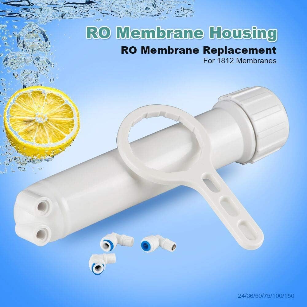 Reverse Osmosis Membrane Filter Housing Kit with Elbow Fittings, Wrench, Check Valve - Membrane Solutions 1812/2012 24-150 GPD