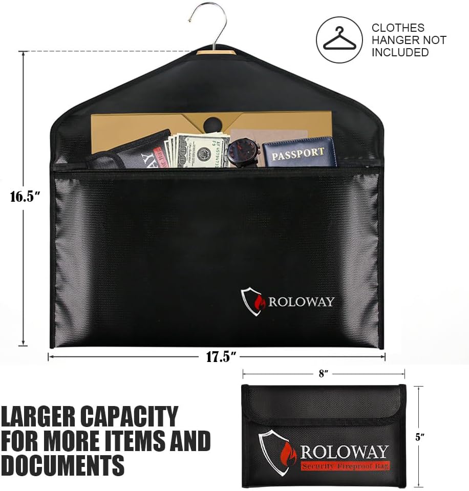 ROLOWAY Fireproof Hanger Safe with Small Bag - Hidden Compartment for Home & Travel - Secret Money Stash Safe - Water Resistant Pocket Safe