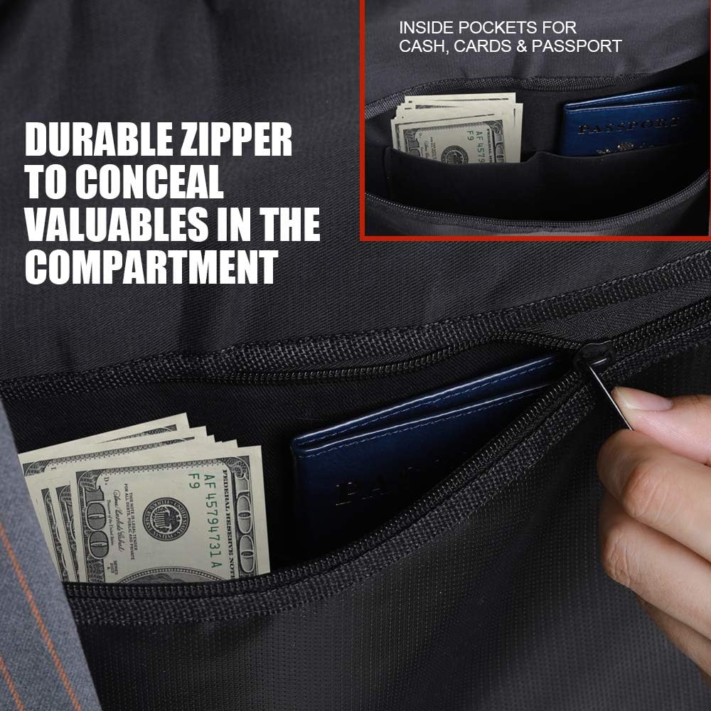 ROLOWAY Fireproof Hanger Safe with Small Bag - Hidden Compartment for Home & Travel - Secret Money Stash Safe - Water Resistant Pocket Safe