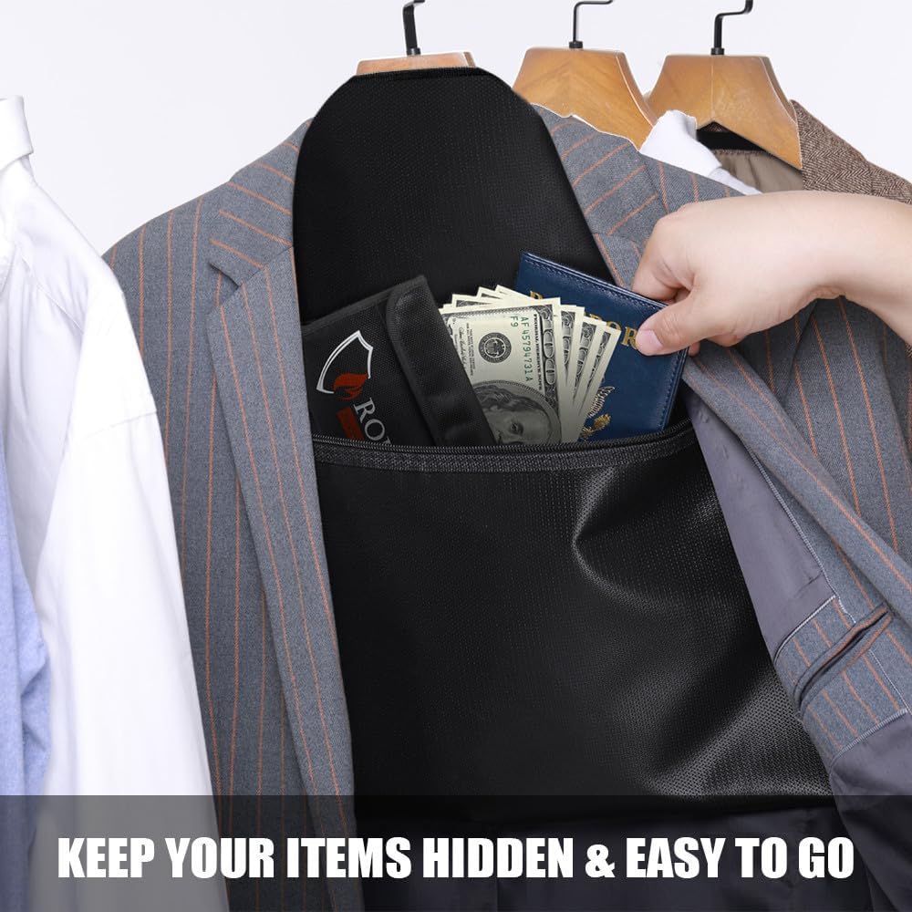 ROLOWAY Fireproof Hanger Safe with Small Bag - Hidden Compartment for Home & Travel - Secret Money Stash Safe - Water Resistant Pocket Safe