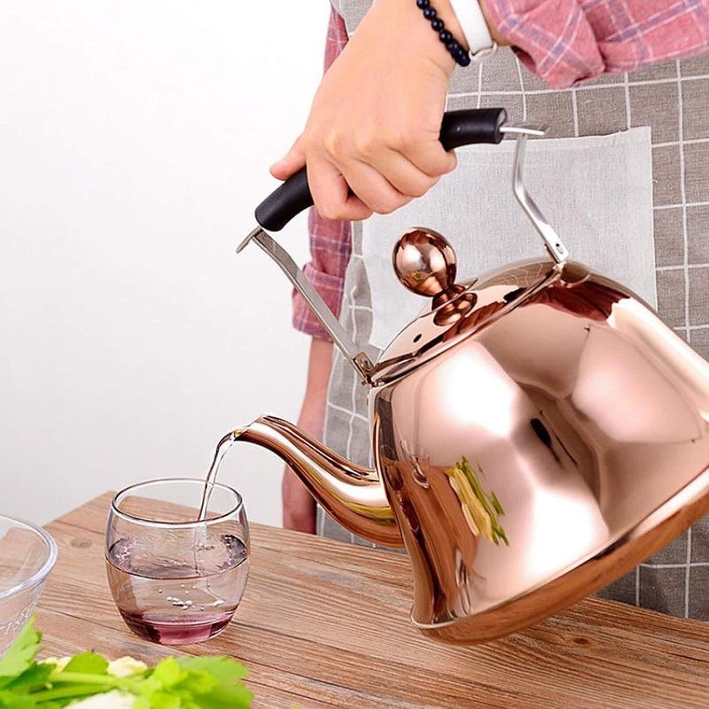 Rose Gold 304 Stainless Steel Whistling Tea Kettle - Quick Heating & Ergonomic Design for Induction, Gas, Electric, Halogen Stoves - 5L