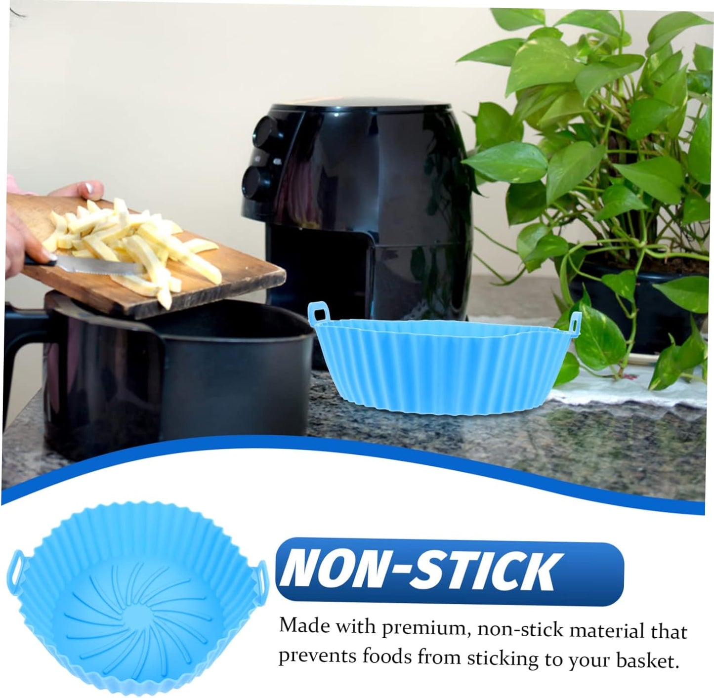 Round Air Fryer Parchment Liner Set for Baking and Grilling - Blue Inner Pot and Square Pan Accessories for Air Fryers