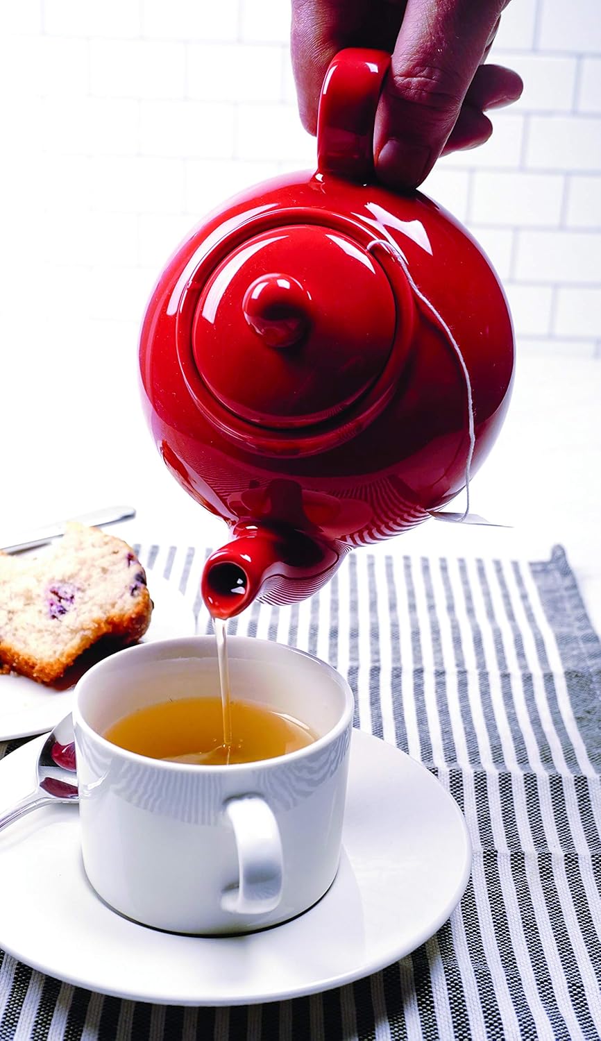 RSVP International Red Stoneware Teapot Collection - 16 oz, Microwave & Dishwasher Safe