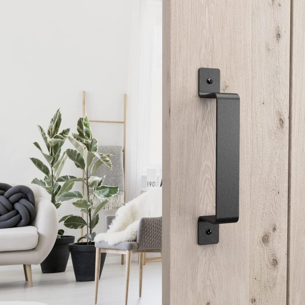 Rustic Black Steel Barn Door Pull Handle Hardware Set for Sliding Doors, Gates, Cabinets, Closets, Drawers, Garages, and Sheds (2 Pieces)