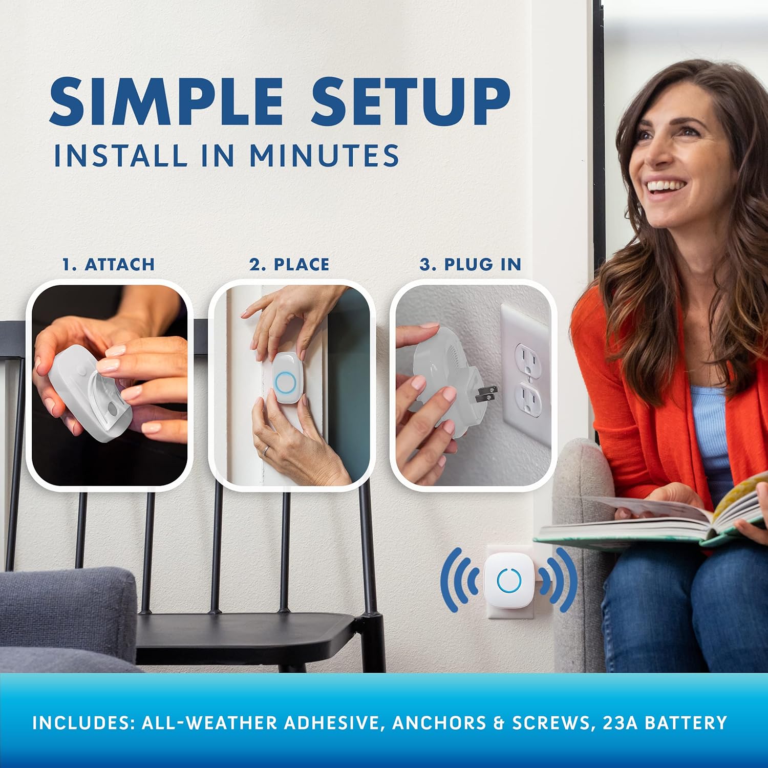 SadoTech Wireless Doorbell Kit with 2 Bell Ringers and Plug-In Chime Receiver - Battery Operated, LED Flash, Easy-to-Use - White