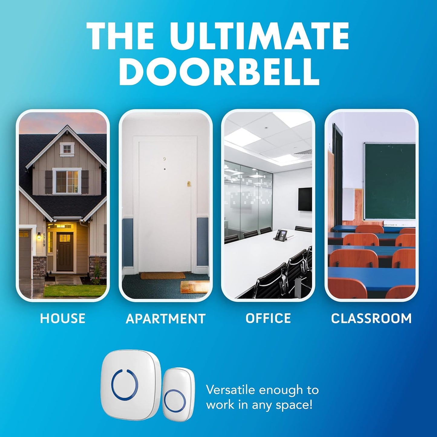 SadoTech Wireless Doorbell Kit with 2 Bell Ringers and Plug-In Chime Receiver - Battery Operated, LED Flash, Easy-to-Use - White