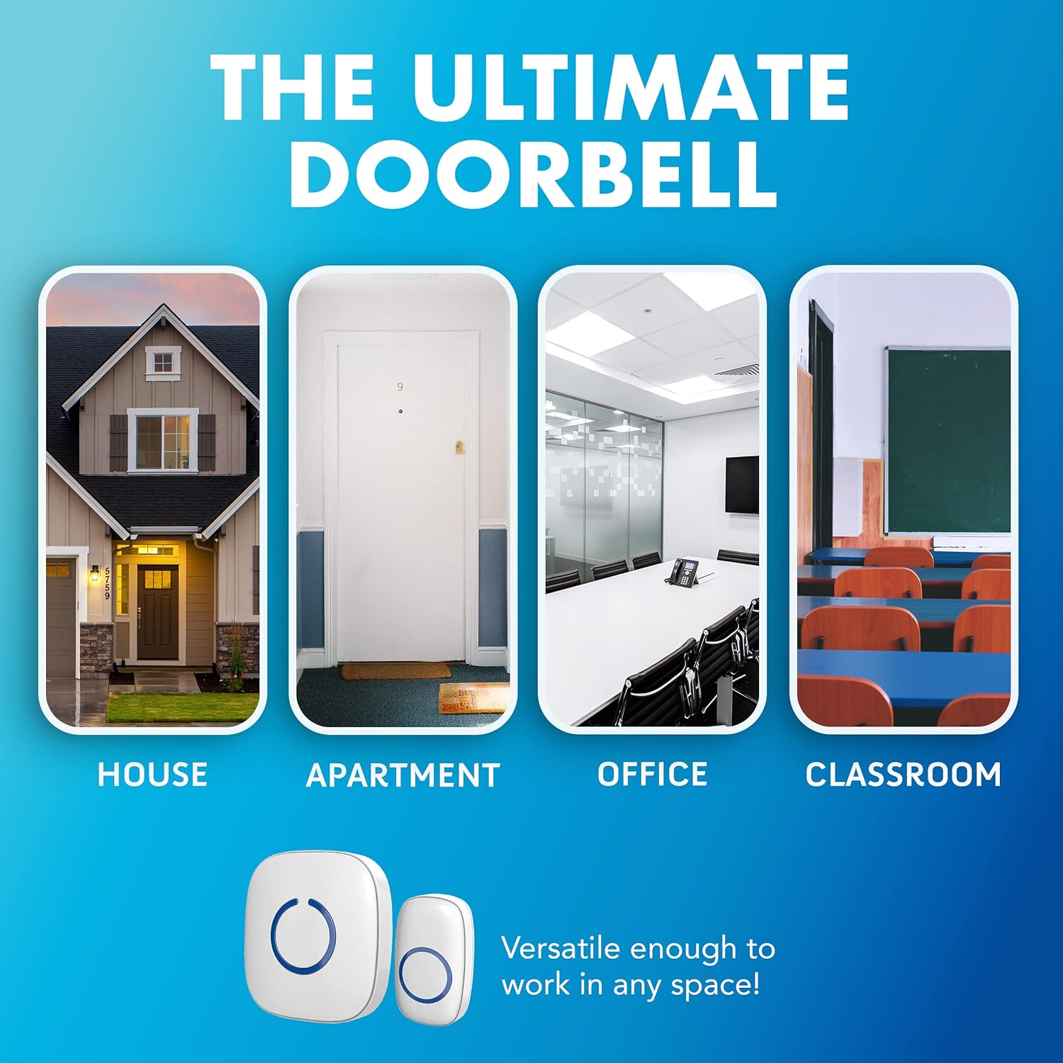 SadoTech Wireless Doorbell Kit with 2 Bell Ringers and Plug-In Chime Receiver - Battery Operated, LED Flash, Easy-to-Use - White