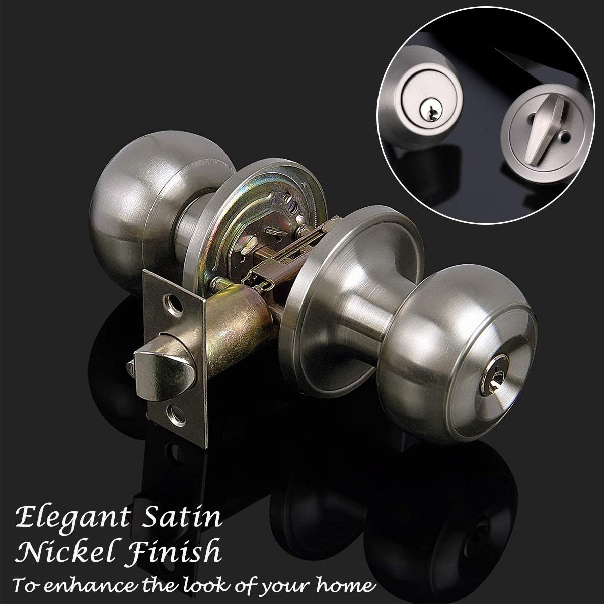 Satin Nickel Entry Door Knob and Deadbolt Combo Pack Set - Keyed Alike - Home Improvement Direct