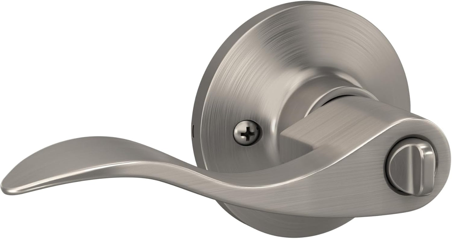 Satin Nickel Finish Keyed Entry Door Handle with Round Trim - Lock Scout Wave Lever