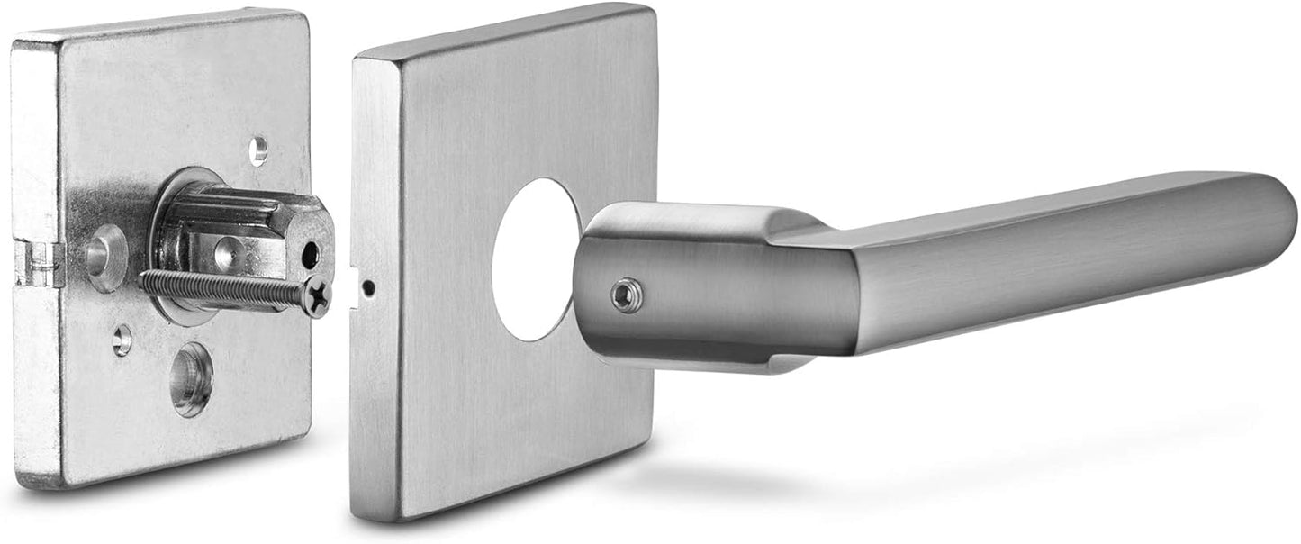 Satin Nickel Lever Door Handle Lock with Key Set for Front Door or Office