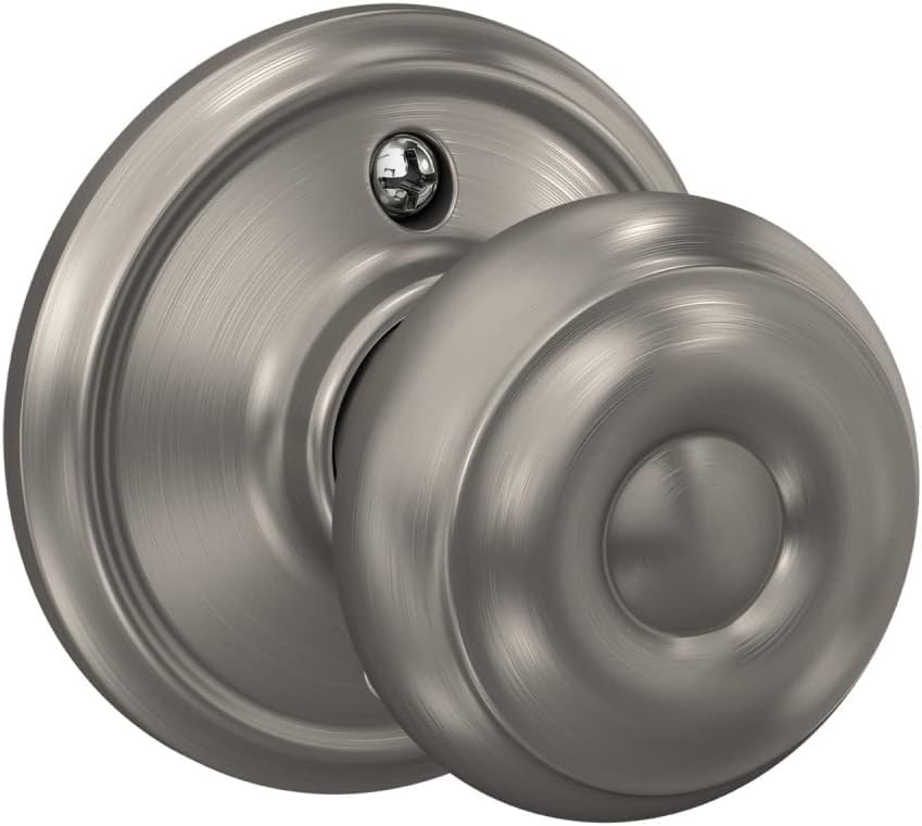 Satin Nickel Schlage Georgian Door Knob F10 V GEO 619 for Hall & Closet - Passage Lock