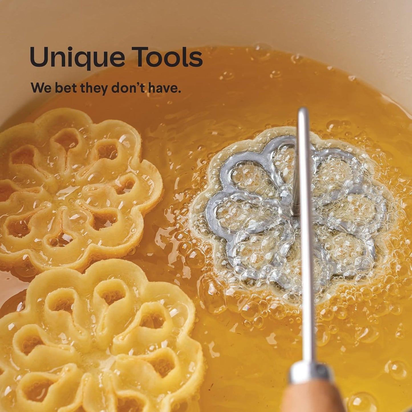 Scandinavian Rosettes Iron Set with Bunuelos Mold - Funnel Cake Kit for Baking Swedish Cookies - Perfect Gift for Mom or Chef