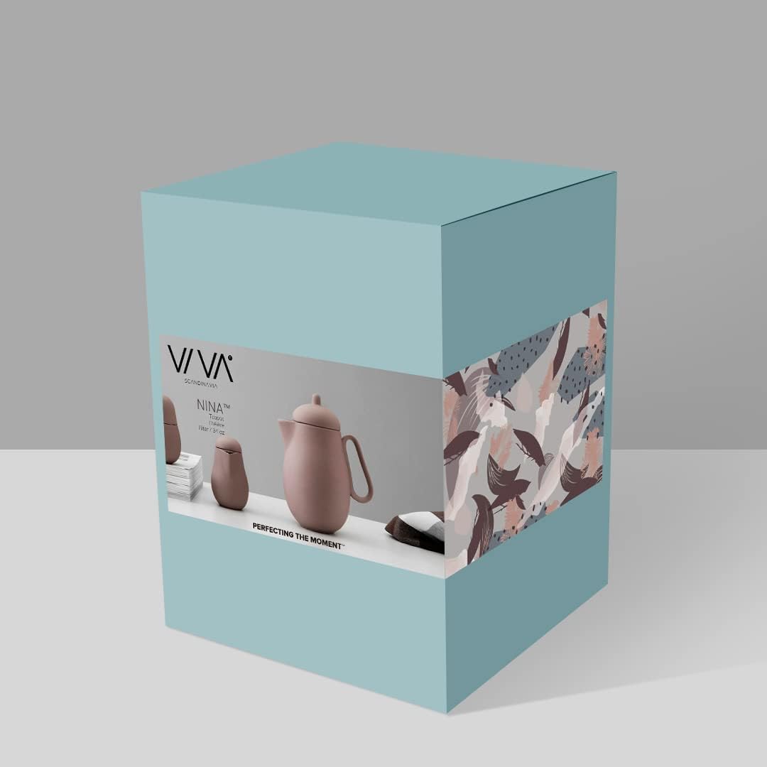 Scandinavian VIVA Nina Stone Grey Porcelain Tea Pot - 34 oz with Loose Leaf Tea Infuser Mesh and Drip-Free Spout