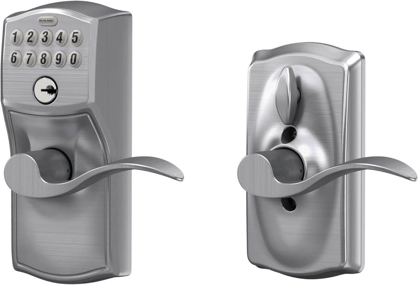 Schlage FE595 Camelot Keypad Entry Door Lock with Flex-Lock, Accent Levers - Brushed Chrome - WildKart