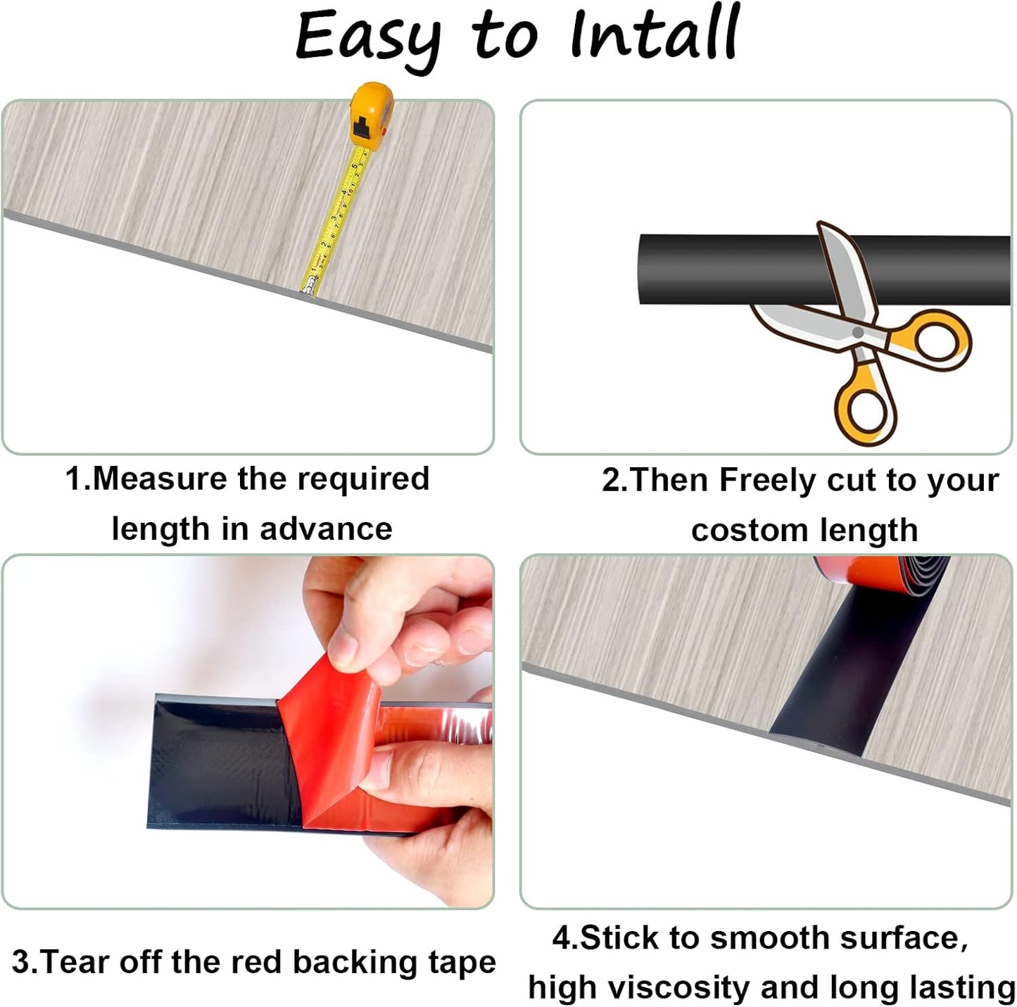 Self Adhesive Floor Transition Strip for Laminate and Vinyl Floors - Flat Edge Trim for Doorways and Floors with Gaps