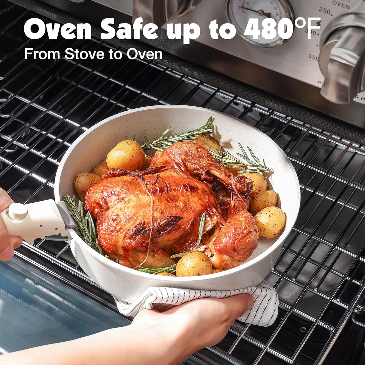 SENSARTE 13 Piece Nonstick Pots and Pans Set with Removable Handle, Induction Cookware for RV, Dishwasher & Oven Safe - PFOA Free White Kitchen Set