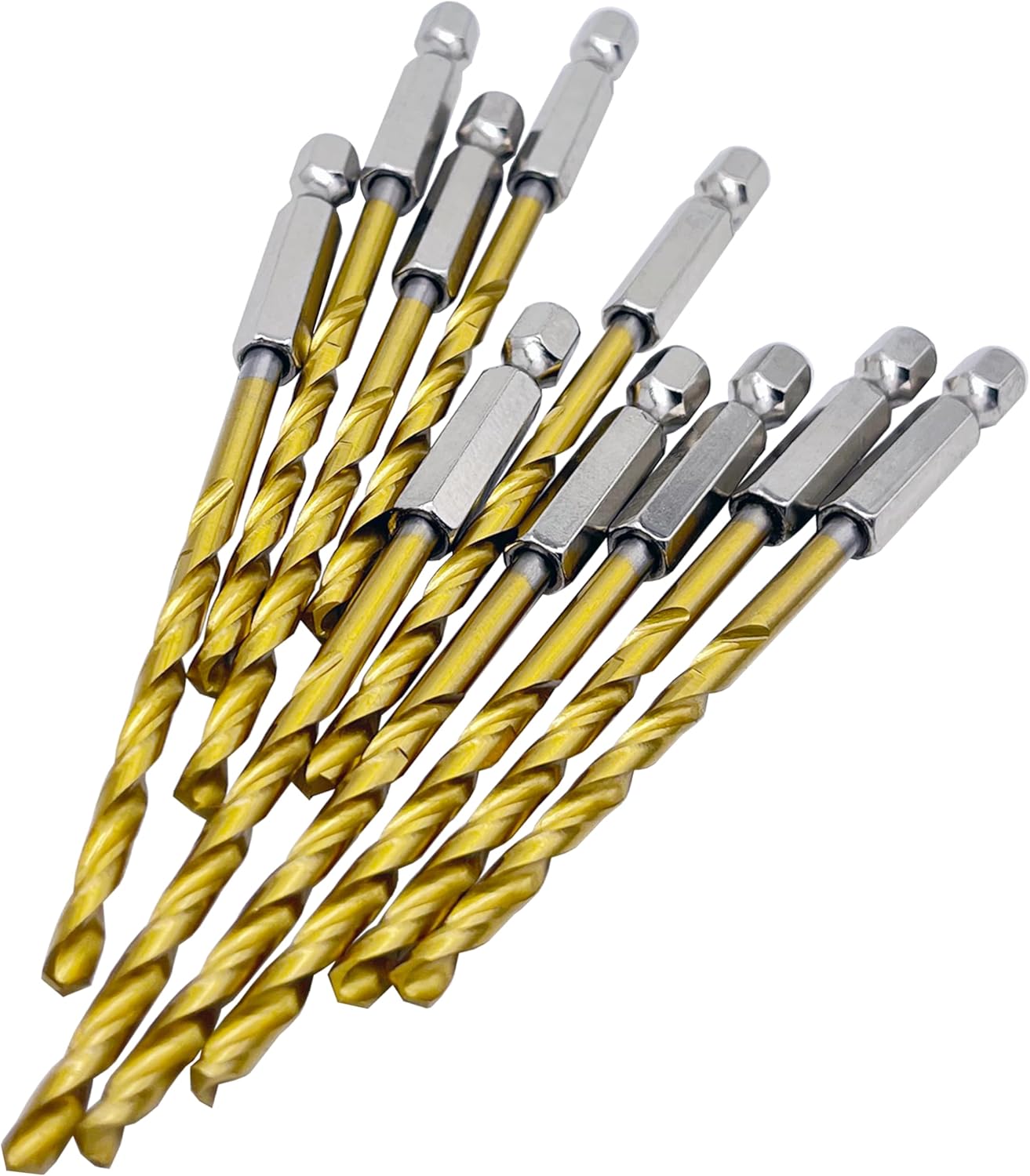 Set of 10 Titanium HSS Twist Drill Bits with 1/8" Hex Shank