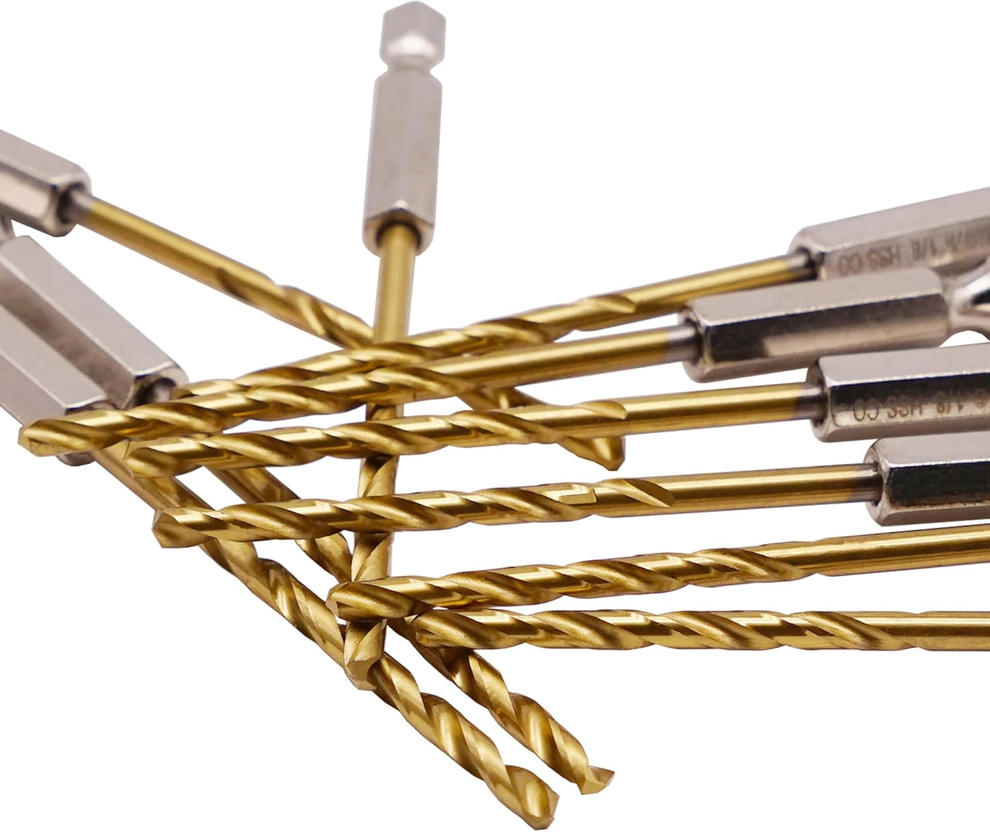 Set of 10 Titanium HSS Twist Drill Bits with 1/8" Hex Shank