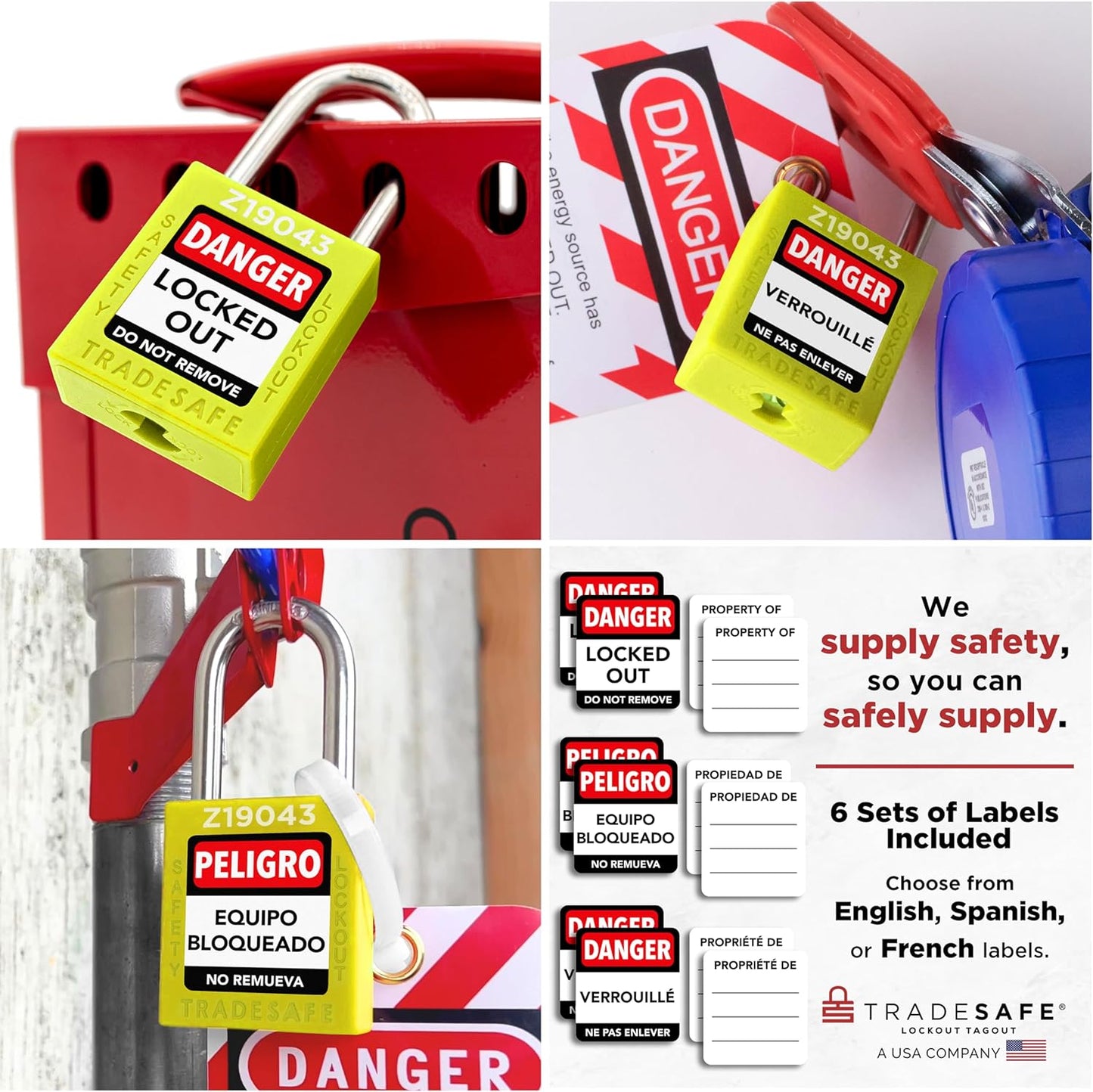 Set of 10 Yellow Keyed Alike Lockout Tagout Padlocks with 2 Keys Per Lock - OSHA Compliant