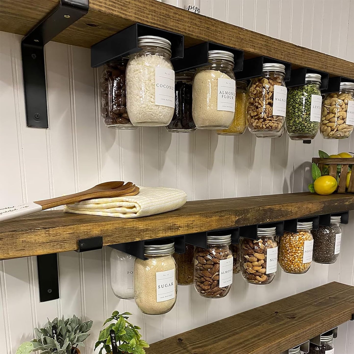 Set of 2 Art Secret Mason Jar Holders for Kitchen Pantry - Storage Rack Hanger Brackets for Regular Mouth Mason Jars, Organize with Style