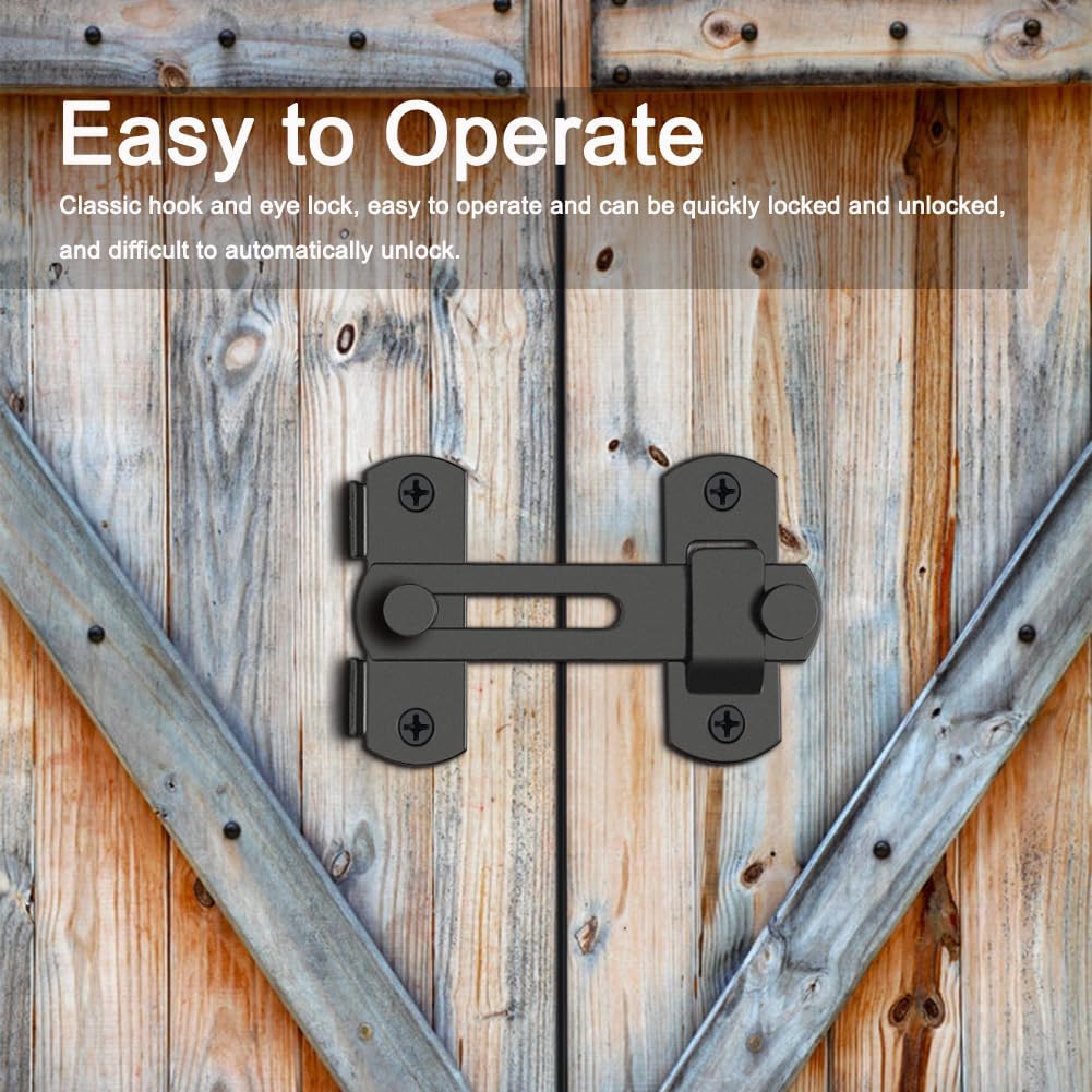Set of 2 Black 180 Degree Flip Barn Door Locks - Ideal for Sliding Doors, Gates, Pet Doors, Garages, Bathrooms, Windows, and Outdoors